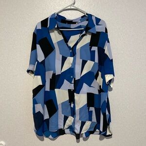 Women’s Multicolor Blue Blouse From Jcpenny Size 2xL With Feathered Bottom